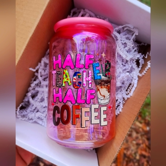 Cute Teacher Glass Can Cup - Picture 1 of 1